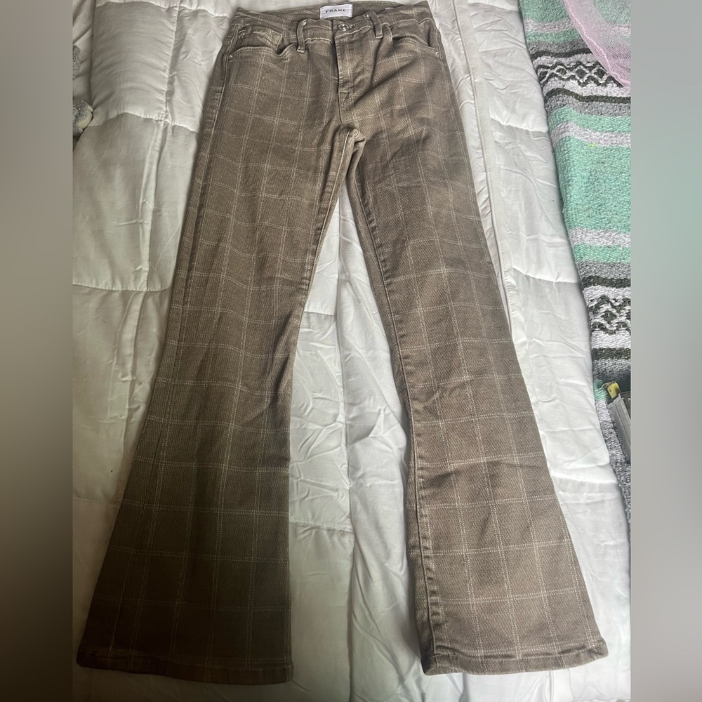 Frame Brown Plaid Flare Pants